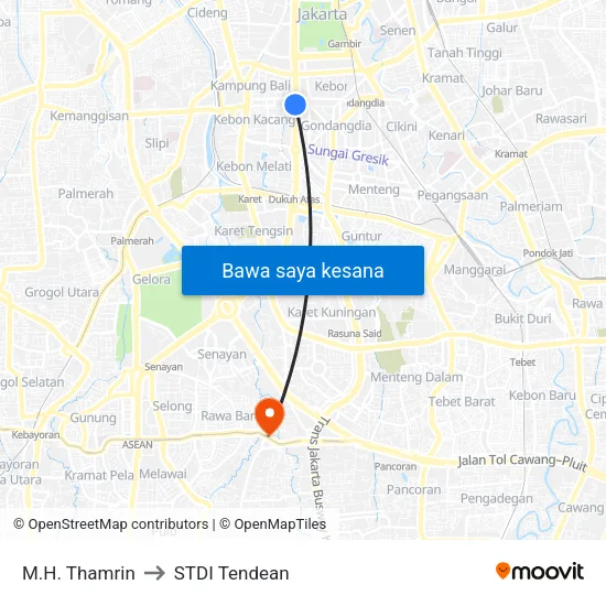 M.H. Thamrin to STDI Tendean map