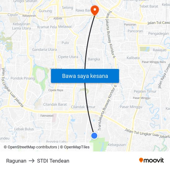 Ragunan to STDI Tendean map