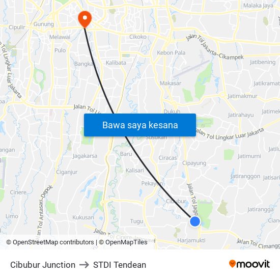 Cibubur Junction to STDI Tendean map