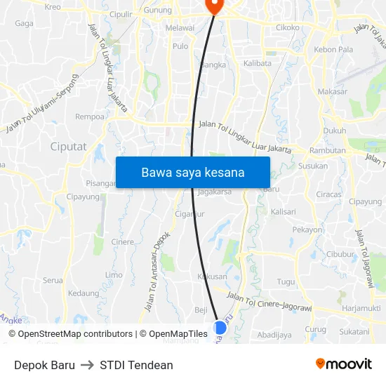 Depok Baru to STDI Tendean map