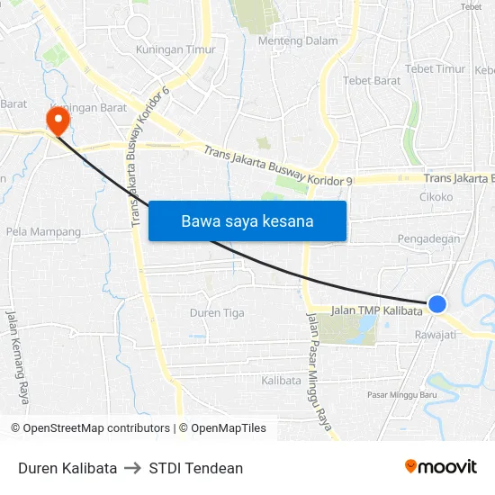 Duren Kalibata to STDI Tendean map