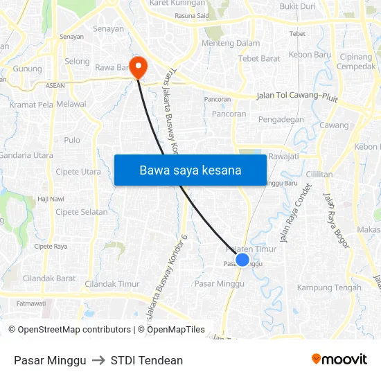 Pasar Minggu to STDI Tendean map
