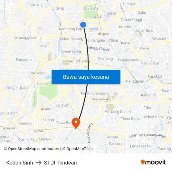 Kebon Sirih to STDI Tendean map