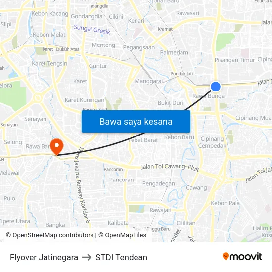 Flyover Jatinegara to STDI Tendean map