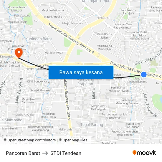Pancoran Barat to STDI Tendean map
