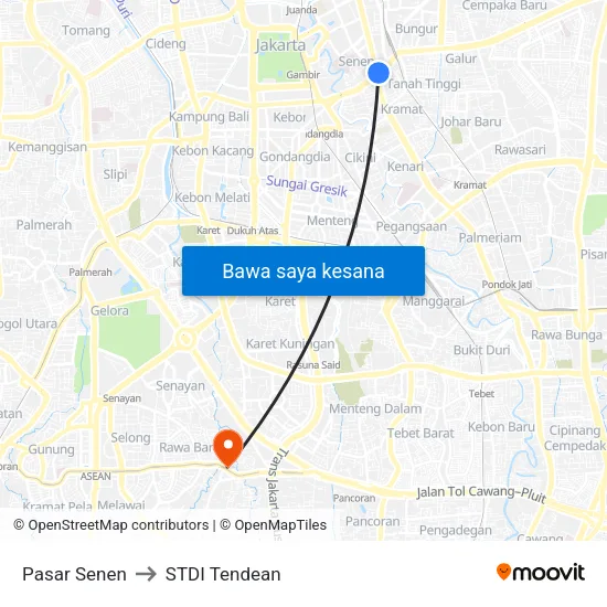 Pasar Senen to STDI Tendean map