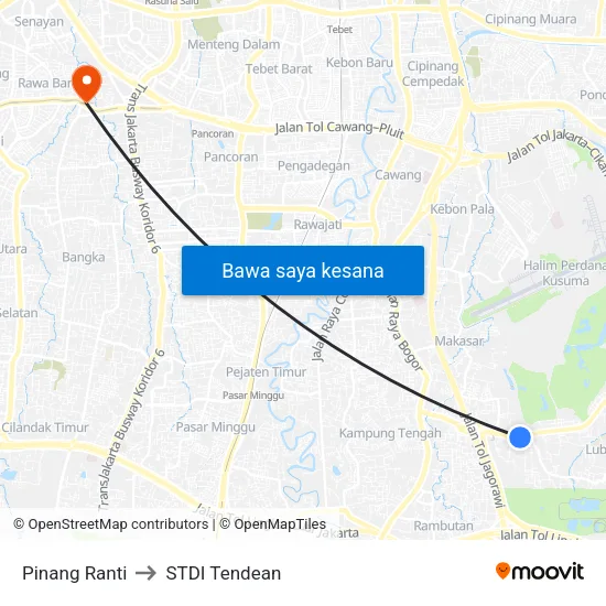Pinang Ranti to STDI Tendean map