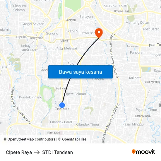 Cipete Raya to STDI Tendean map