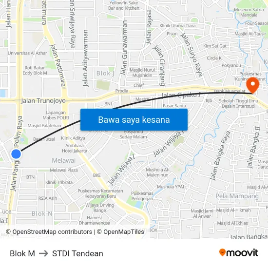 Blok M to STDI Tendean map