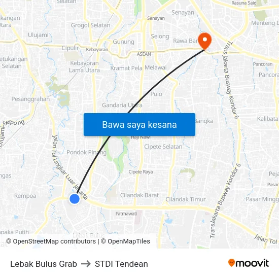 Lebak Bulus Grab to STDI Tendean map