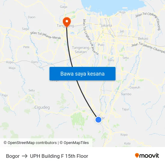 Bogor to UPH Building F 15th Floor map