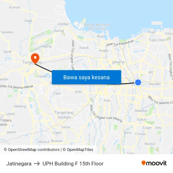 Jatinegara to UPH Building F 15th Floor map