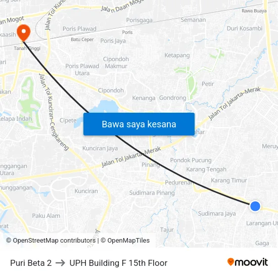 Puri Beta 2 to UPH Building F 15th Floor map