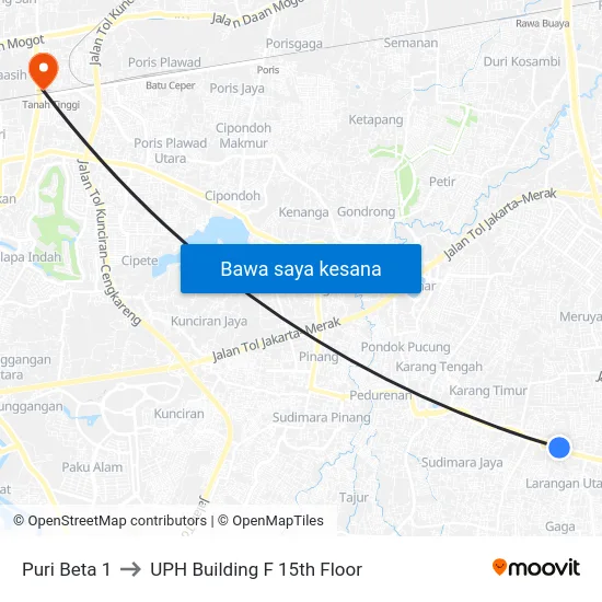 Puri Beta 1 to UPH Building F 15th Floor map