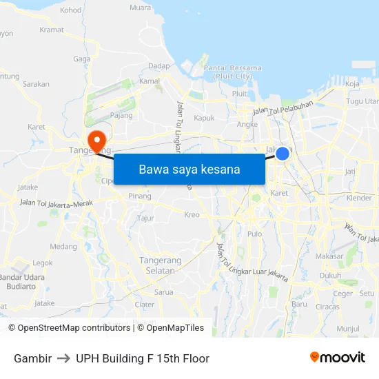 Gambir to UPH Building F 15th Floor map