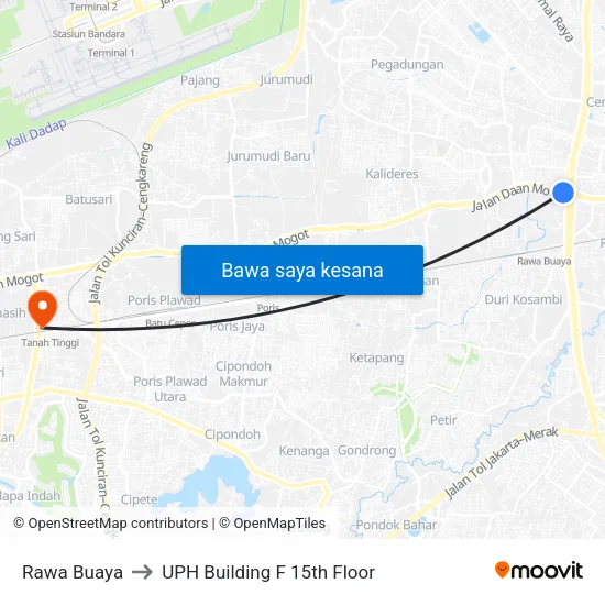 Rawa Buaya to UPH Building F 15th Floor map