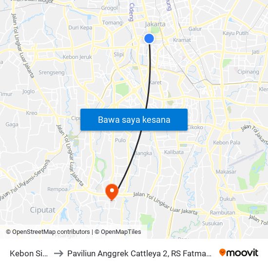 Kebon Sirih to Paviliun Anggrek Cattleya 2, RS Fatmawati map