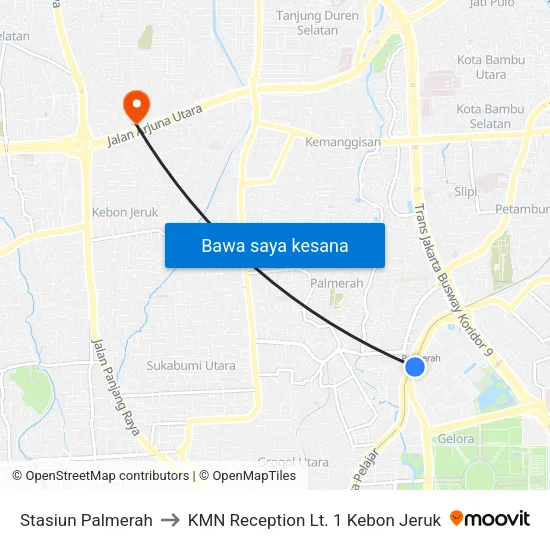 Stasiun Palmerah to KMN Reception Lt. 1 Kebon Jeruk map