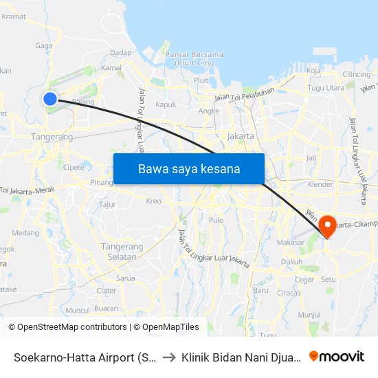 Soekarno-Hatta Airport (Shia) to Klinik Bidan Nani Djuanda map