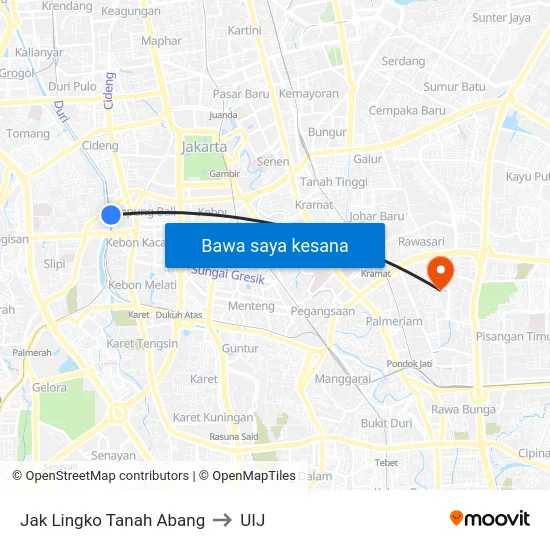 Jak Lingko Tanah Abang to UIJ map