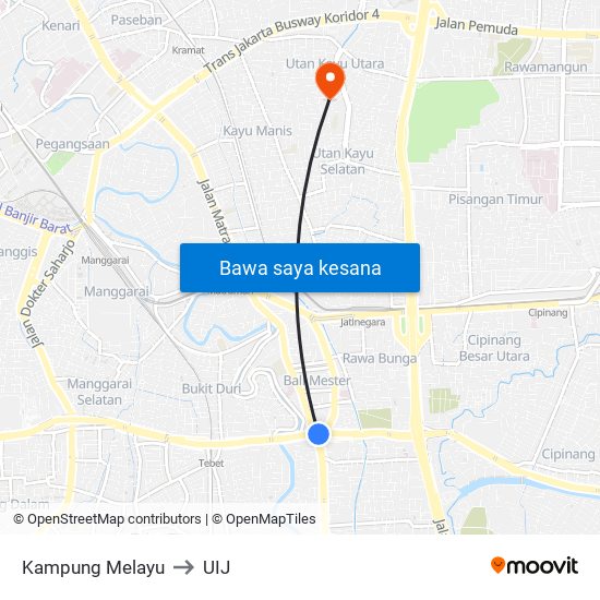 Kampung Melayu to UIJ map