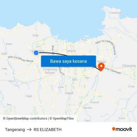 Tangerang to RS ELIZABETH map