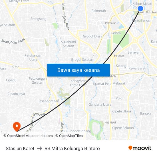 Stasiun Karet to RS.Mitra Keluarga Bintaro map