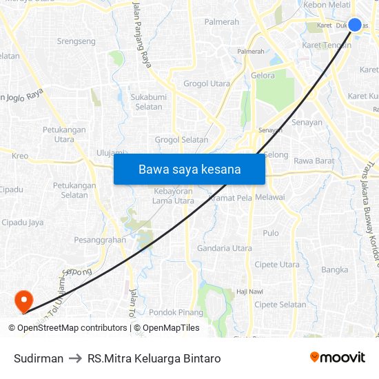 Sudirman to RS.Mitra Keluarga Bintaro map