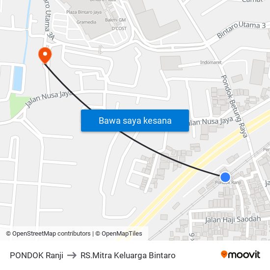 PONDOK Ranji to RS.Mitra Keluarga Bintaro map