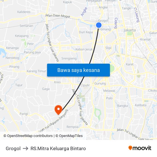 Grogol to RS.Mitra Keluarga Bintaro map