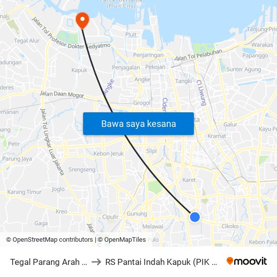 Tegal Parang Arah Timur to RS Pantai Indah Kapuk (PIK Hospital) map