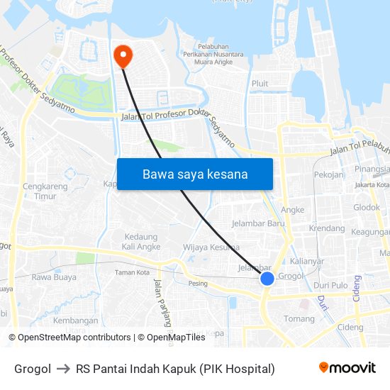Grogol to RS Pantai Indah Kapuk (PIK Hospital) map