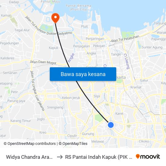 Widya Chandra Arah Timur to RS Pantai Indah Kapuk (PIK Hospital) map