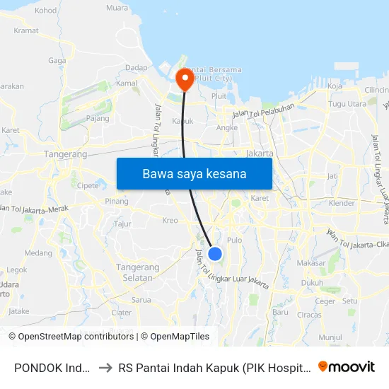PONDOK Indah to RS Pantai Indah Kapuk (PIK Hospital) map