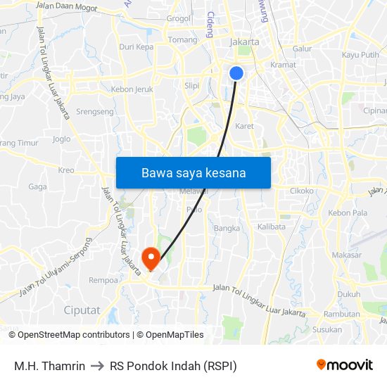 M.H. Thamrin to RS Pondok Indah (RSPI) map