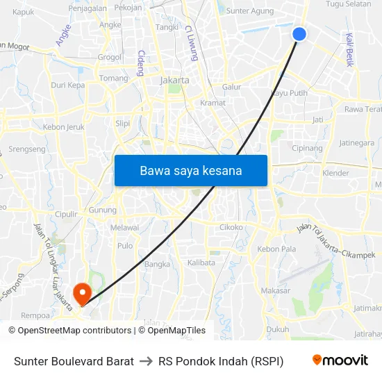 Sunter Boulevard Barat to RS Pondok Indah (RSPI) map