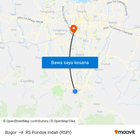 Bogor to RS Pondok Indah (RSPI) map