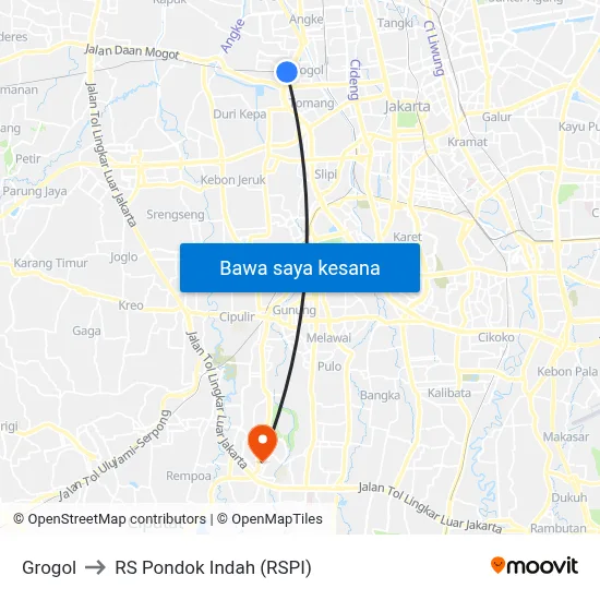 Grogol to RS Pondok Indah (RSPI) map