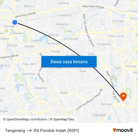 Tangerang to RS Pondok Indah (RSPI) map