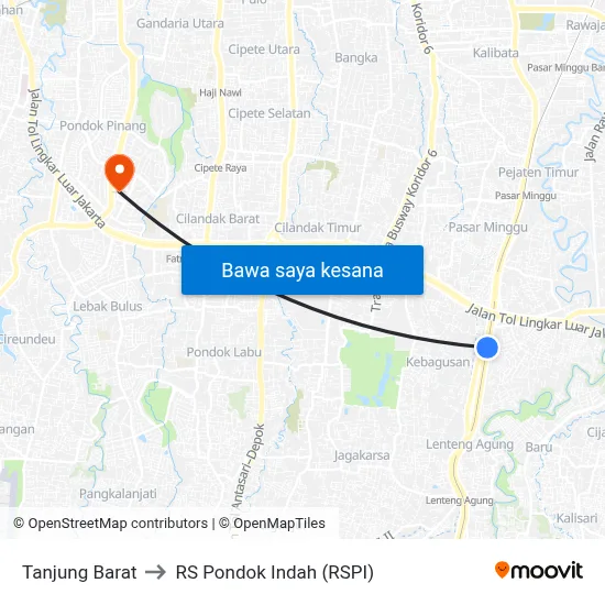 Tanjung Barat to RS Pondok Indah (RSPI) map
