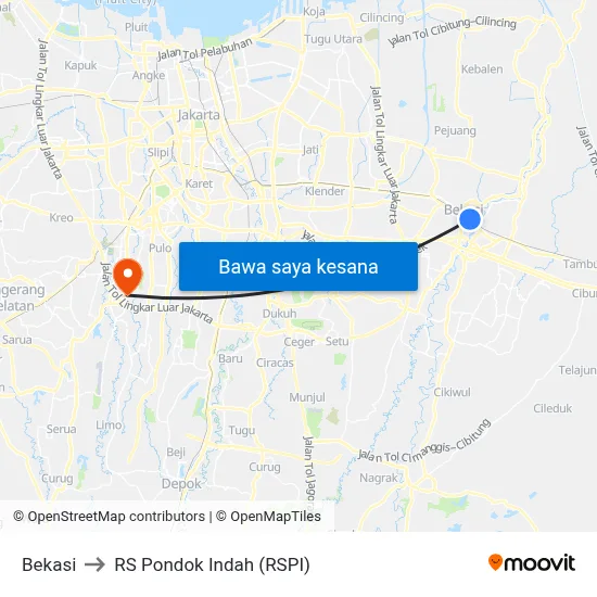 Bekasi to RS Pondok Indah (RSPI) map