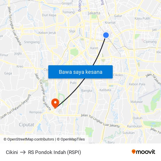 Cikini to RS Pondok Indah (RSPI) map