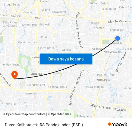 Duren Kalibata to RS Pondok Indah (RSPI) map