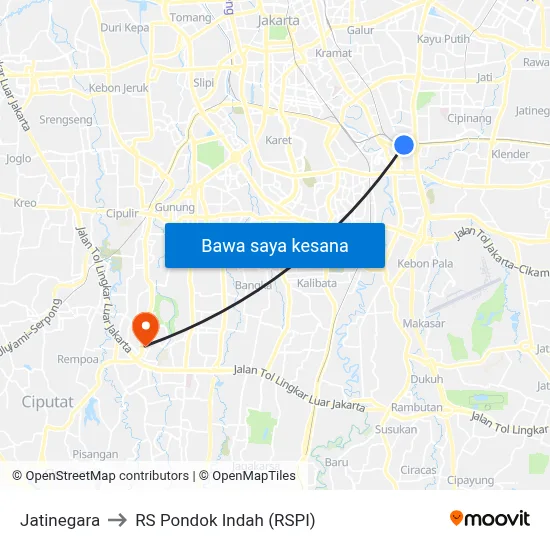 Jatinegara to RS Pondok Indah (RSPI) map