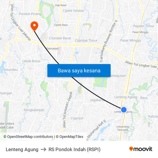 Lenteng Agung to RS Pondok Indah (RSPI) map