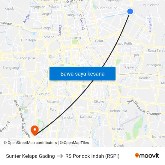 Sunter Kelapa Gading to RS Pondok Indah (RSPI) map
