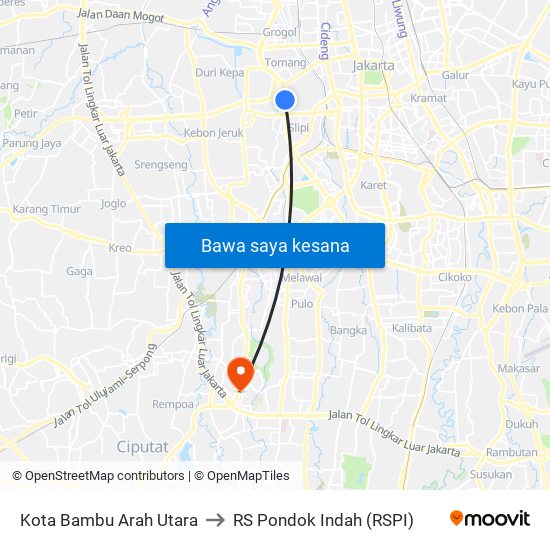 Kota Bambu Arah Utara to RS Pondok Indah (RSPI) map