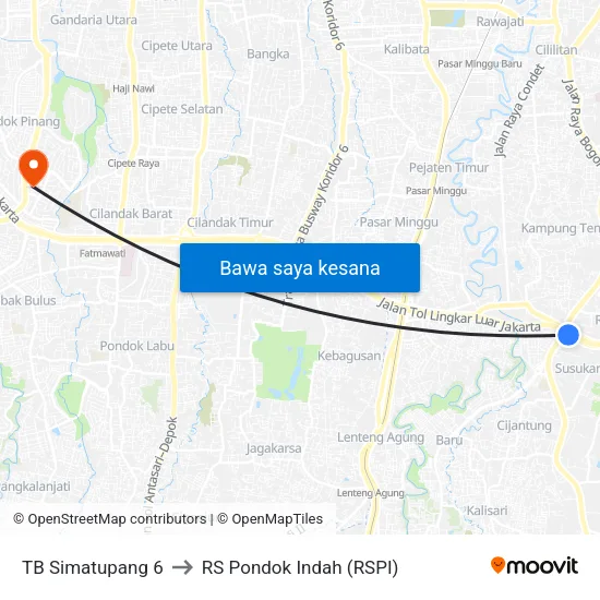 TB Simatupang 6 to RS Pondok Indah (RSPI) map