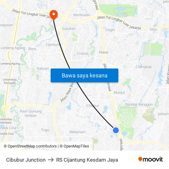 Cibubur Junction to RS Cijantung Kesdam Jaya map