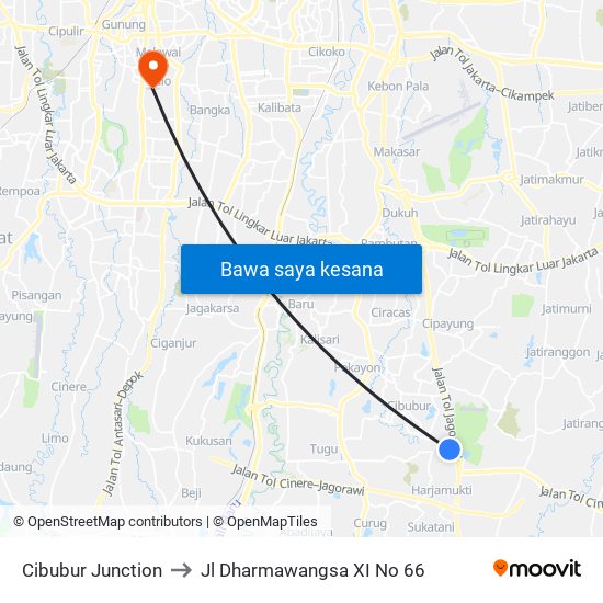 Cibubur Junction to Jl Dharmawangsa XI No 66 map